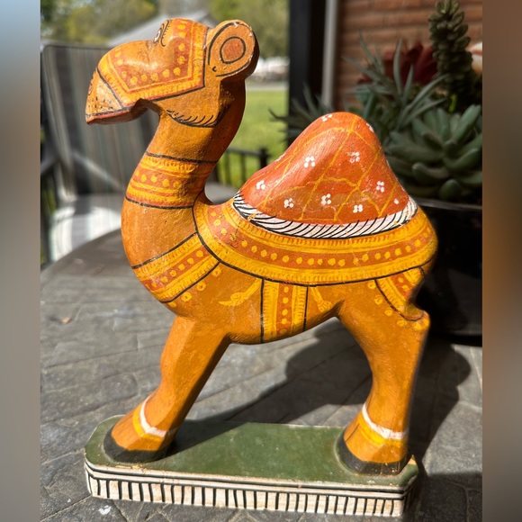 Vintage Hand Painted India Ornament Tribal Ethnic Carved Wood Piece - Picture 2 of 3